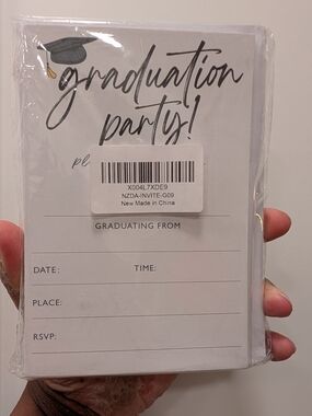 Graduation Party Invitation Cards - White with Black Script